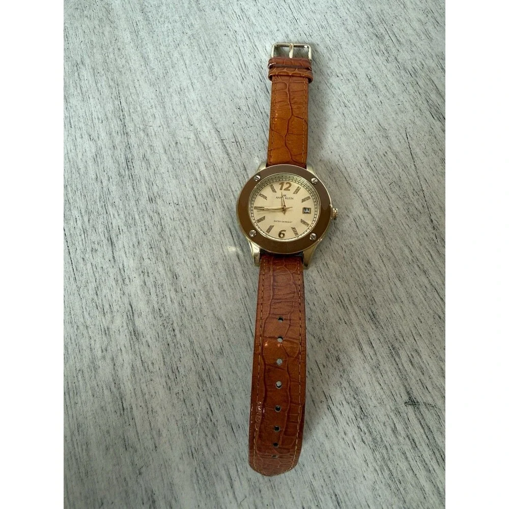 Anne Klein Watch Women's Gold Tone Brown Leather Band Quartz Analog WR 100FT SS